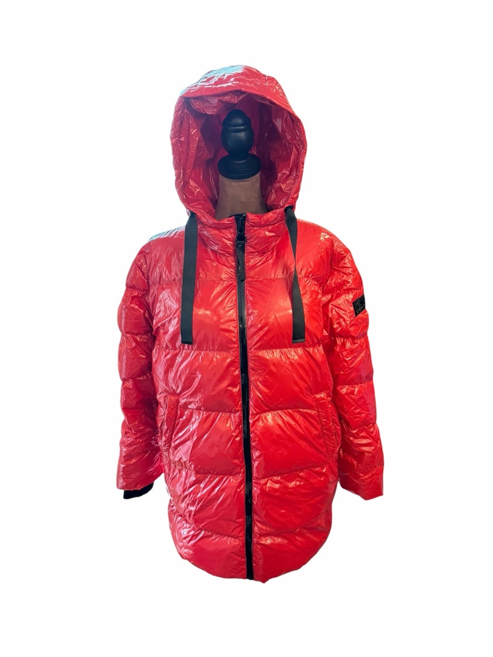 Karl Lagerfeld Paris Women’s Puffer Coat Jacket Glossy Red Scarlet Hooded Zip M